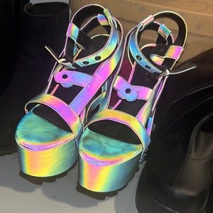 Dolls Kill - Midnight Nightcall Platform Heels - Flash Rainbow